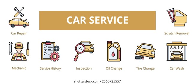 Car Service Lineal Color Banner Web Icon Set Vector Illustration