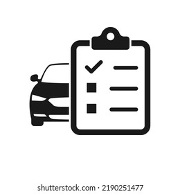 Icono de la lista de servicio de coches. Diagnóstico o reparación de coches. Icono de mantenimiento del servicio de coches de lista de comprobación. Ilustración vectorial.