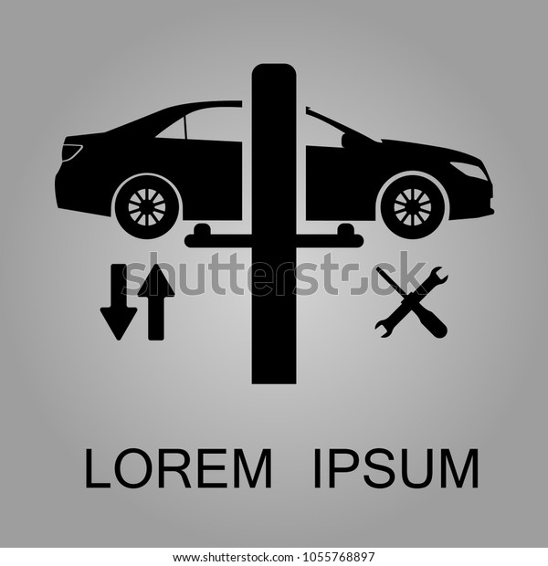 Car service logo, black car, repair service, black\
and white logo isolated on grey background, vector illustration\
logotype.  EPS 10.