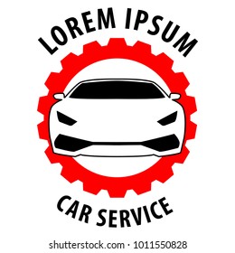 car service logo design with car and red gear concept,silhouette,vector illustration