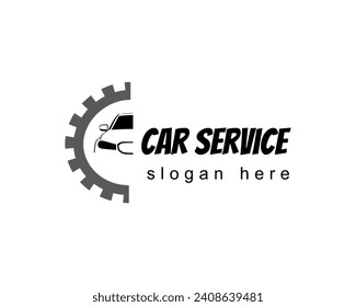 car service logo design template white car with half circle gear