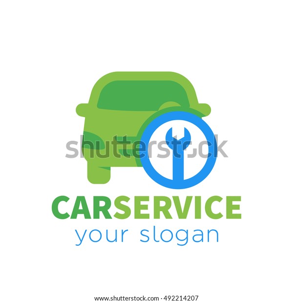 Car service logo element in blue and green,\
vector illustration