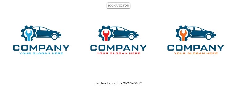 Car Service Logo with Gear and Wrench Tools vector illustration