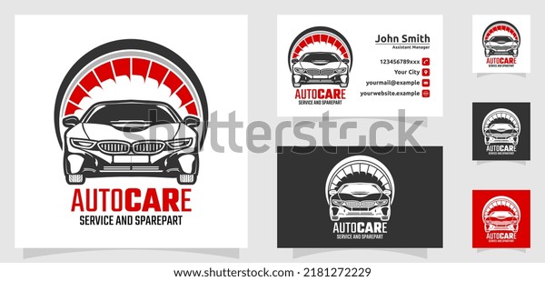 Car service logo template, Automotive\
repair, Car silhouette and rpm, auto\
modification