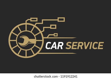 Car service logo template design icon or label. Automotive car repairservice and restoration template. Logo with a wrench
