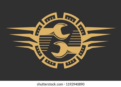 Car service logo template design icon or label. Automotive car repairservice and restoration template. Logo with a wrench