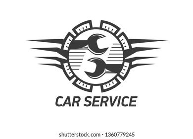 Car service logo template design icon or label. Automotive car repairservice and restoration template. Logo with a wrench