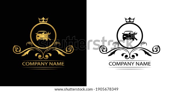 car service logo template luxury\
royal vector company  decorative emblem with crown \
