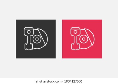 Car service logo, vector. Piston, connecting rod and brake system. Disc Brake Rotors and brake pads.