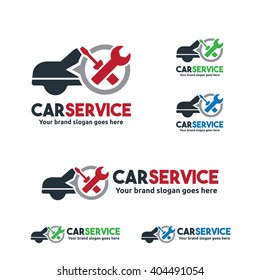 Car Service Logo, Vehicle Fix with Wrench and Screw Driver Symbol.