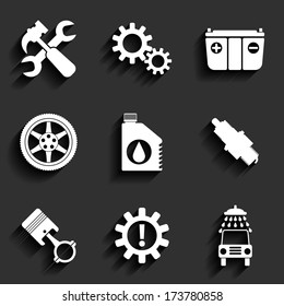 Car service maintenance flat icon set. Vector illustration.