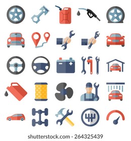 Car service maintenance flat icons set