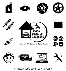 Car service maintenance icon set (Home Service Auto Care / Call Us, We come to your Home or apartment) illustration, easy to modify 