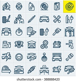 Car service maintenance icons set, car vector line icons, mechanic, garage, auto parts, car repair