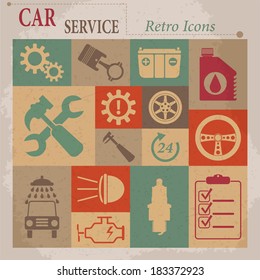 Car service maintenance vector flat retro icons.