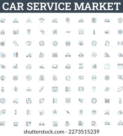 Car service market vector line icons set. Car, Service, Market, Automotive, Repairs, Garages, Maintenance illustration outline concept symbols and signs