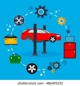 Car service. Mechanic service concept. Vector illustration, flat design