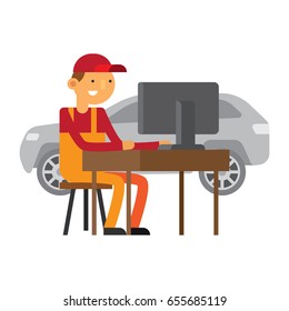 Car service mechanic is fixing a car