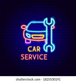Etiqueta de neón de servicio de coches. Ilustración vectorial de promoción automática.