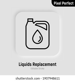 Car Service: Oil Replacement, Oil Canister Thin Line Icon. Pixel Perfect, Editable Stroke. Modern Vector Illustration.