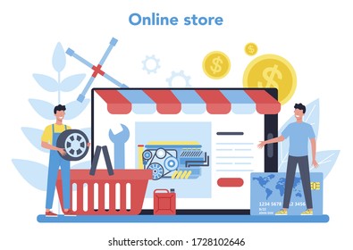 Auto-Service Online-Service oder Plattform. Online-Workshop. Idee der automatischen Reparatur und Diagnose. Isolierte flache Vektorgrafik