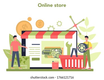 Car service online service or platform. Online workshop. Idea of auto repair and diagnostic. Isolated flat vector illustration