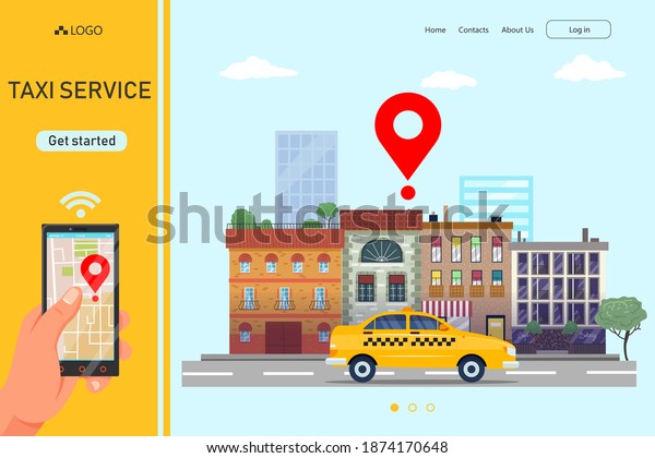 Car service, order taxi transport in online app\
vector illustration. City transportation with mobile application,\
track cab location and route. Order vehicle ride at smartphone\
banner, auto travel.