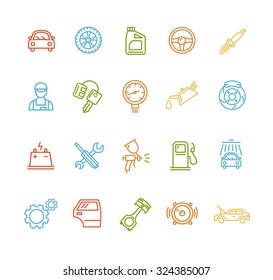 Car Service Outline Colorful Icons Set. Vector illustration