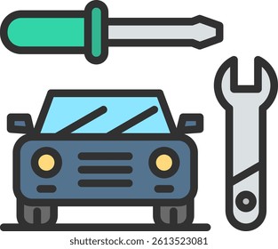 Car Service Outline Filled Style Icon