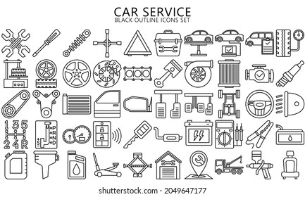 car service outline icons set, auto repair and transport. Collection modern elements and symbols. Used for modern concepts, web, UI, UX kit  and applications. vector EPS 10 ready to convert to SVG svg