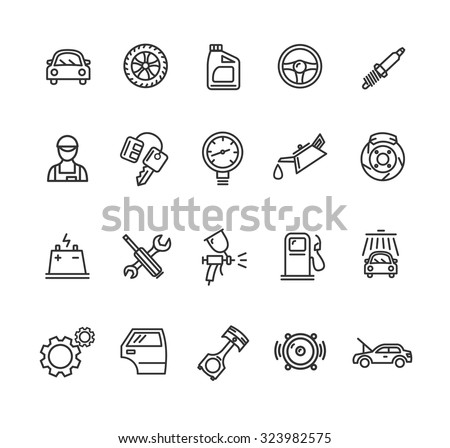 Car Service Outline Icons Set. Vector illustration