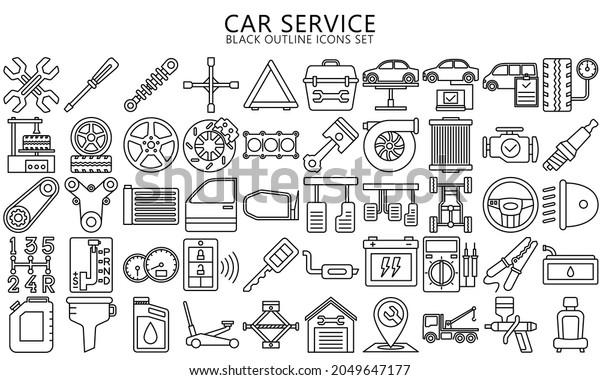 car service outline icons set, auto repair and\
transport. Collection modern elements and symbols. Used for modern\
concepts, web, UI, UX kit  and applications. vector EPS 10 ready to\
convert to SVG