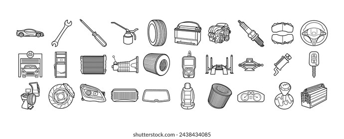 Car Service Outline Illustration Vector Set