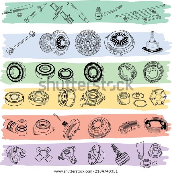 Car service, car parts 34 separate icons set —\
Stock Vector