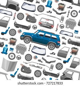 Car service parts flat auto mechanic repair of machines and equipment vector seamless pattern background