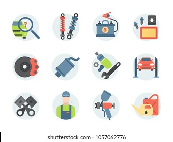 Car service parts flat vector illustration auto mechanic repair of machines and automobile equipment