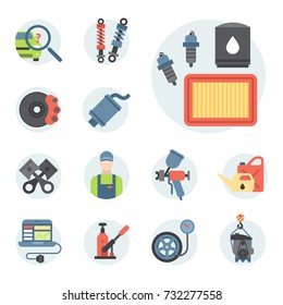 Car service parts flat vector illustration auto mechanic repair of machines and automobile equipment