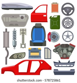 Car Service Parts Mechanic Repair Flat Vector Illustration