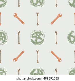 Car service pattern with garage symbols and tools. Vector design.