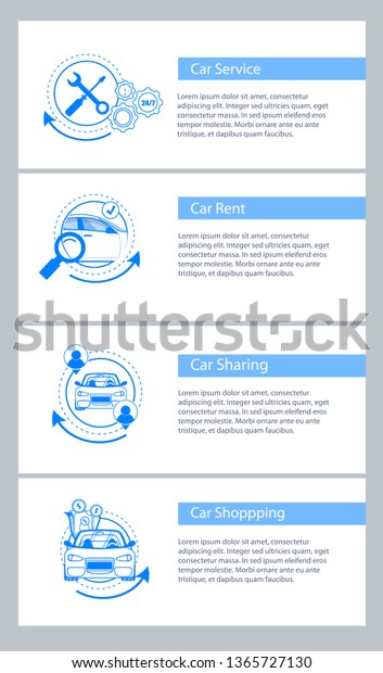 Car Service, Rent, Sharing, Shopping. Flat
Banner. Set of Landing Page Section. Simple Line Tech Round Icon
with Vehicle Station, Money, Spanner, Equipment, Professional
Diagnostics, Mechanic
Repair.