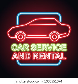 car service and rental neon sign for business. vector illustration