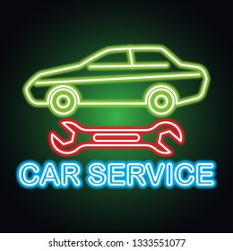 car service and rental neon sign for business. vector illustration