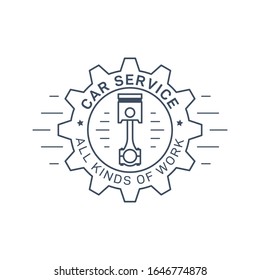 Car service and repair badge design. Auto parts store store company logo template. Black and white line art icon isolated on white background