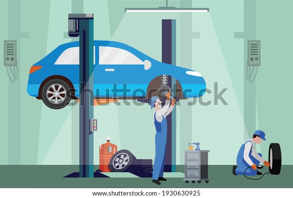 Car service and repair building or garage. Car repair
shop 