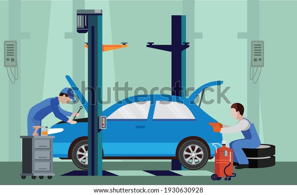 Car service and repair building or garage. Car repair\
shop 