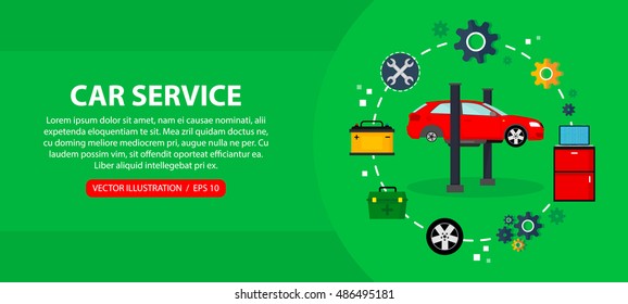 Car service and car repair, flat vector horizontal banner
