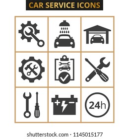 Car service and repair icons set on white background. Vector illustration