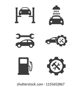 Car service and repair icons set on white background. Vector illustration