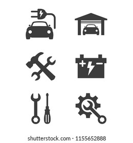 Car service and repair icons set on white background. Vector illustration