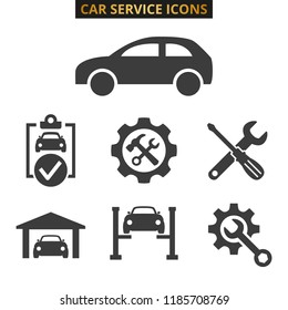 Car service and repair icons set on white background. Vector illustration